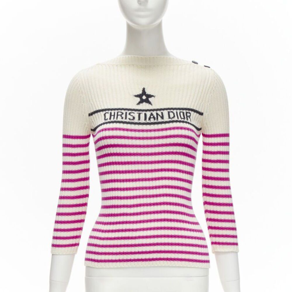 Christian Dior Stripe Logo Ribbed Top